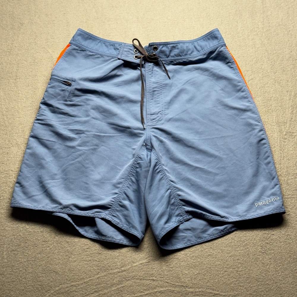 Patagonia Wavefarer Board Shorts Mens 34 Blue Orange Stripe Swim Trunks‎ 86552